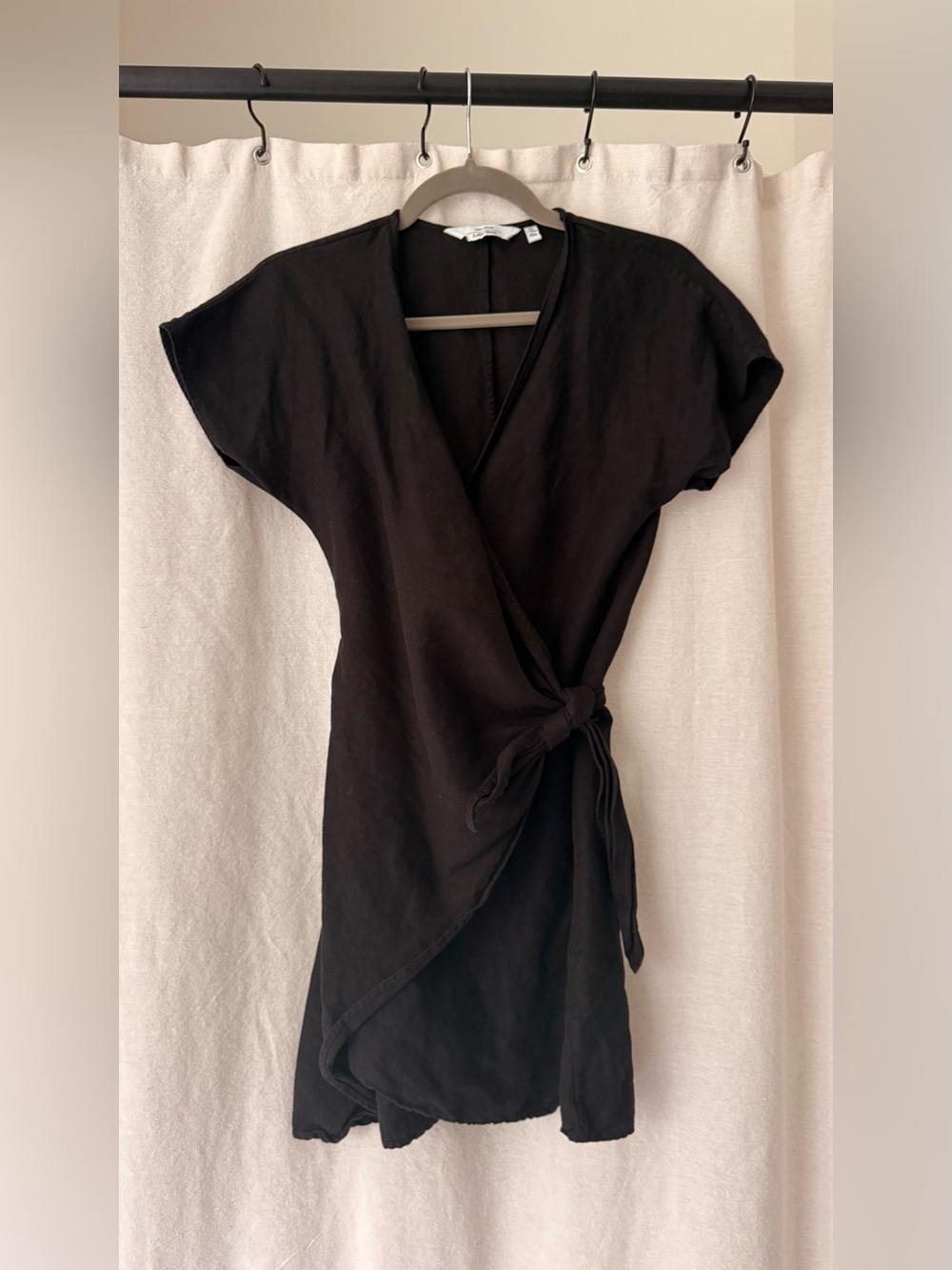 & Other Stories Black Short-Sleeve Wrap Dress with Side Knot